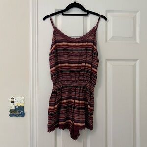 Forever 21 Aztec Patterned Spaghetti Strap Romper With Lace Detailing